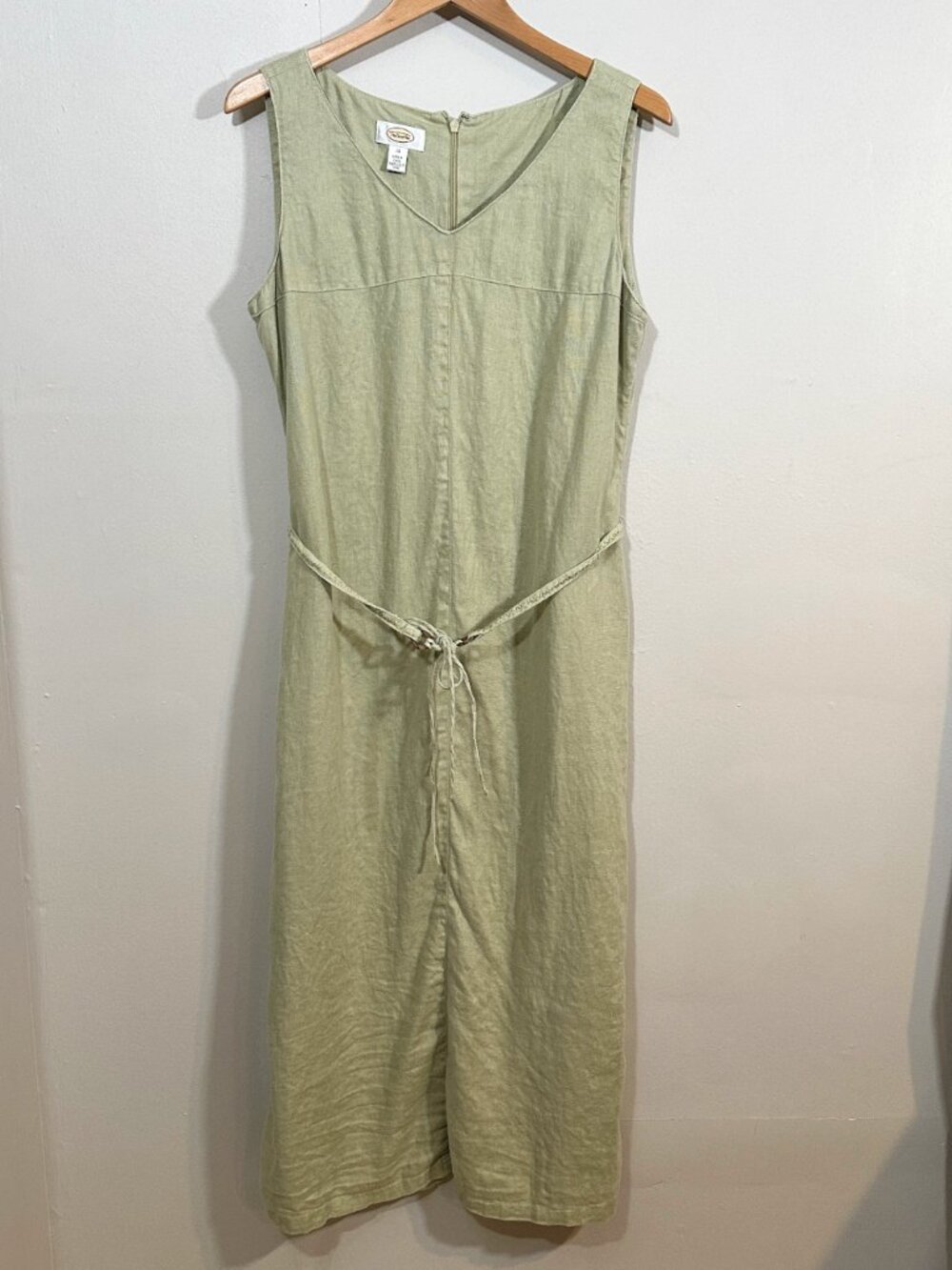 Talbots Green Linen Jumper Tank Maxi Dress Plus Sz 14 Beachy Cottagecore Summer - Picture 3 of 10